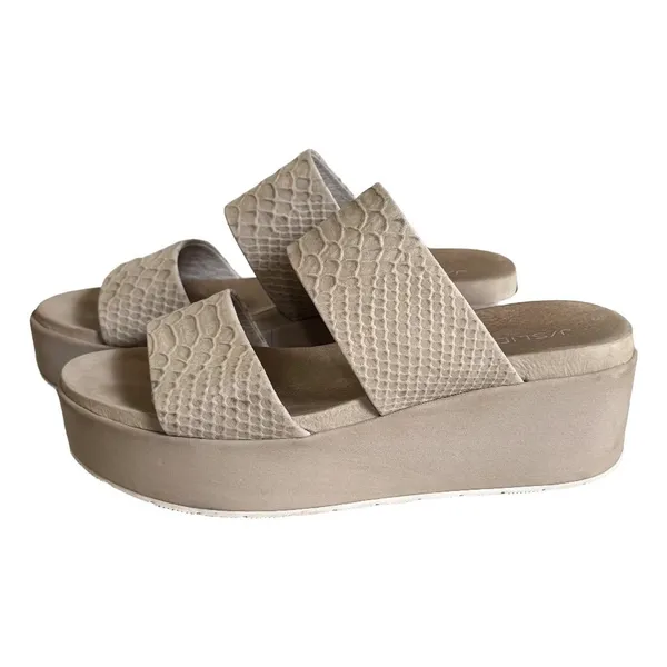 J/Slides NYC Womens 8.5 Taupe Snakeskin Embossed Leather Platform‎ Slide Sandals - Image 3