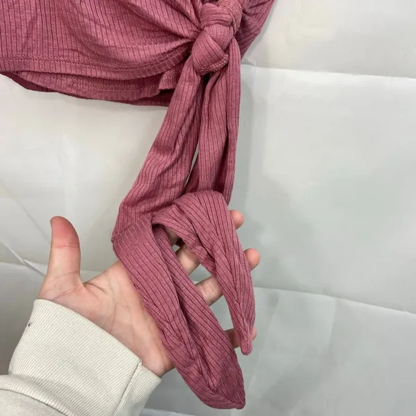 Lulus‎ women's mauve pink try me out ribbed tie wrap stretch v-neck top XS - Image 4