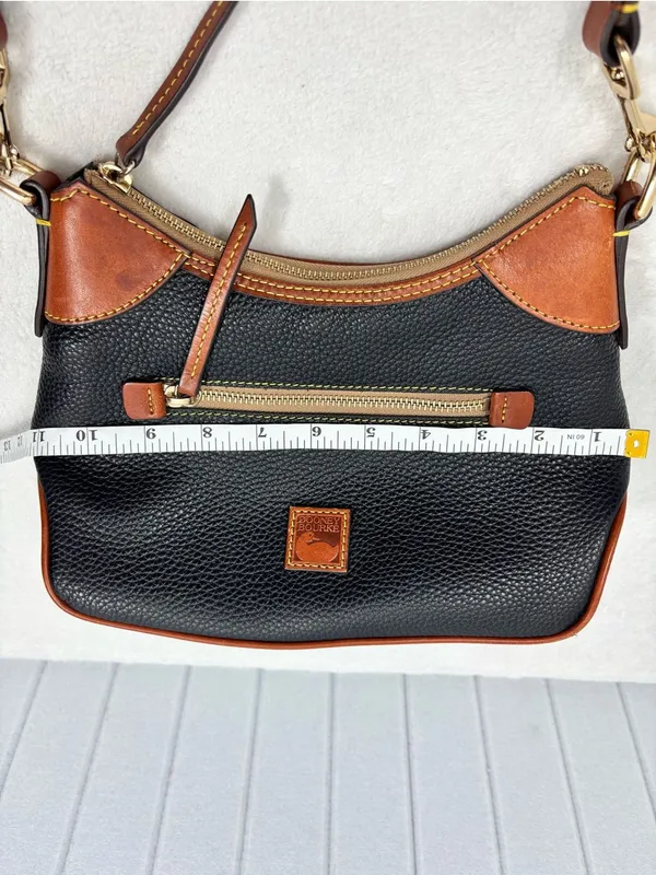 Dooney & Bourke Black with Brown Trim Pebble Leather Shoulder Bag - Image 9