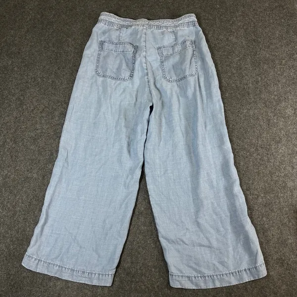 American Eagle Light Wash Lyocell Wide Leg Crop Drawstring Pants Blue 4 Short - Image 2