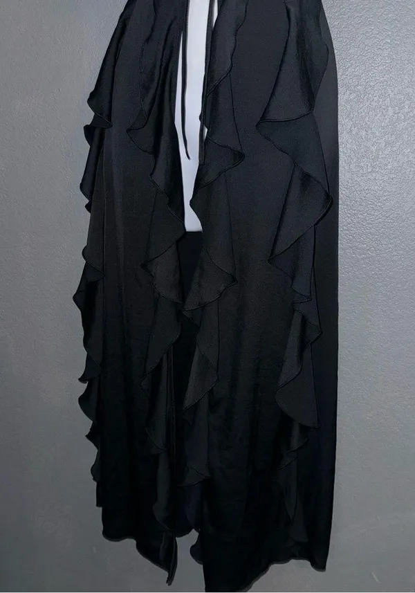 Vintage Victoria’s Secret Black Ruffled Robe Gown Lingerie Kimono Cover Up XS - Image 7