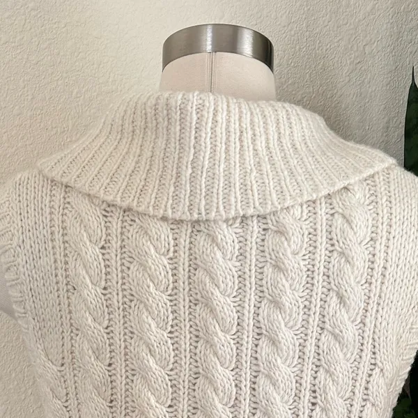 Vintage Cable‎ Knit Sweater Vest Shawl Collar Wool Blend Large - Image 5