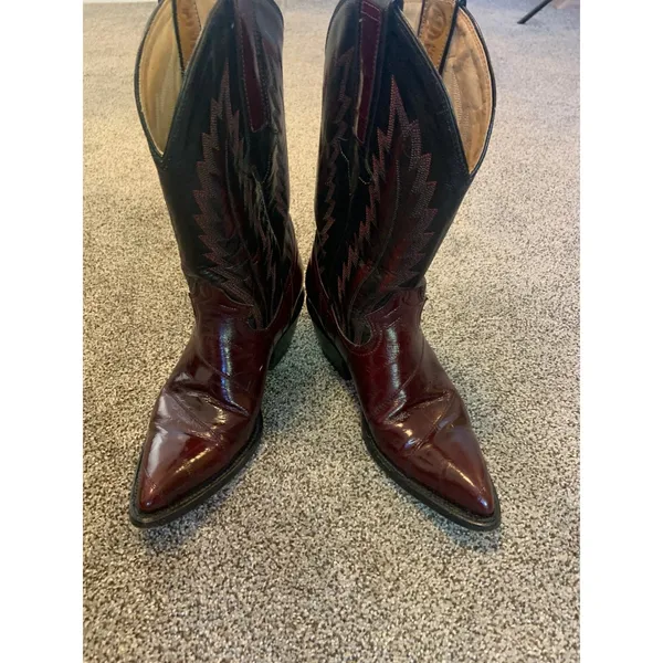 Vintage Montana Womens 6.5 B Cowboy Boots Burgundy Black Two Tone Leather Mexico - Image 2