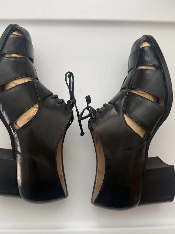 Enzo Angiolini Black Cutout Lace-Up Women's Heel Loafers Leather 7.5M - Image 8