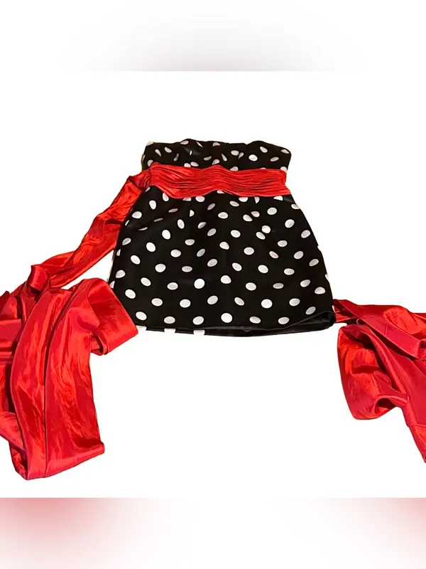 Sherri Hill Black W/White Polka Dots And Over-Sized Red Sash Mini Dress (6) - Image 9