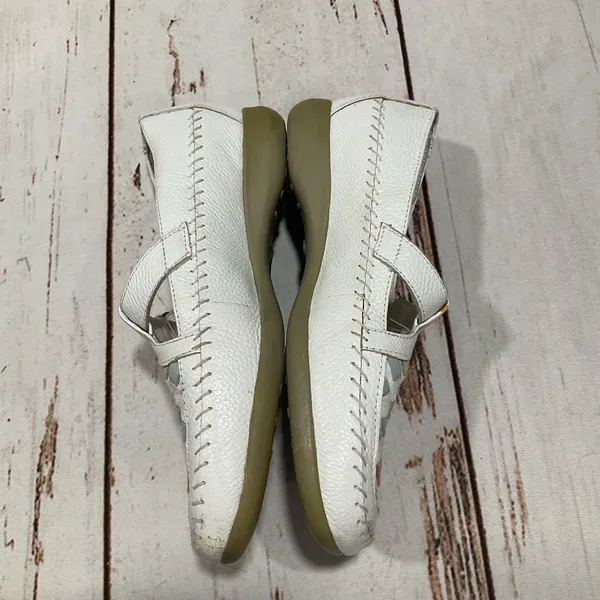 Mushroom White Pastel Weave Toe Leather T Strap‎ Mary Jane Shoes - Image 6