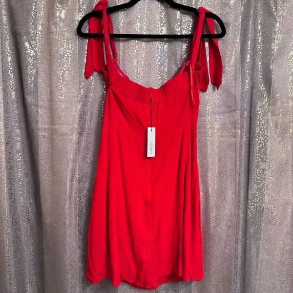 Capulet Cherry Red Giulia Button Front Tie Sleeve Mini Dress Medium - Image 2