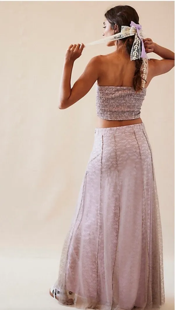 Free People Shape Of You Lilac Purple Lace Set Strapless Top Skirt - Image 3