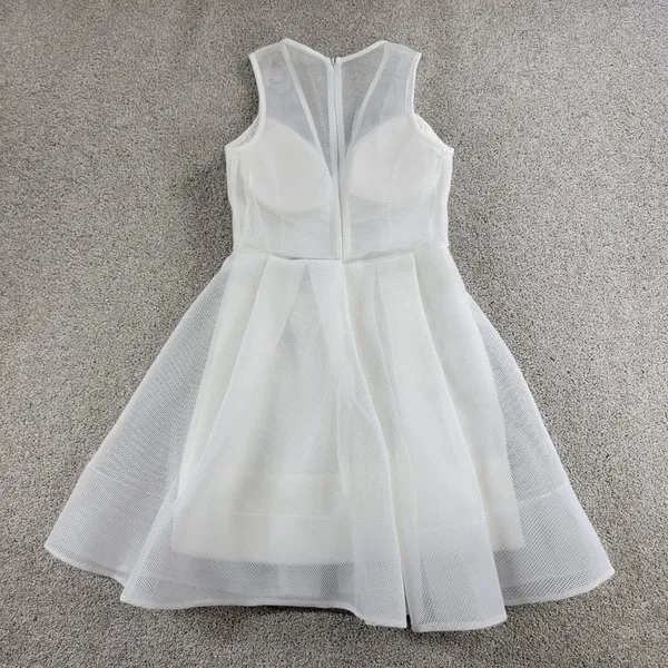 Blithe LA Nylon Mesh Dress Womens S White Sheer Lined V Neck Banded Prom New - Image 3