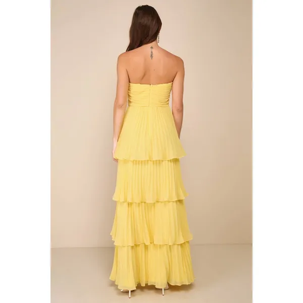 NWT Lulus Seriously Sensational Yellow Strapless Tiered Maxi Dress Banquet XXS - Image 3