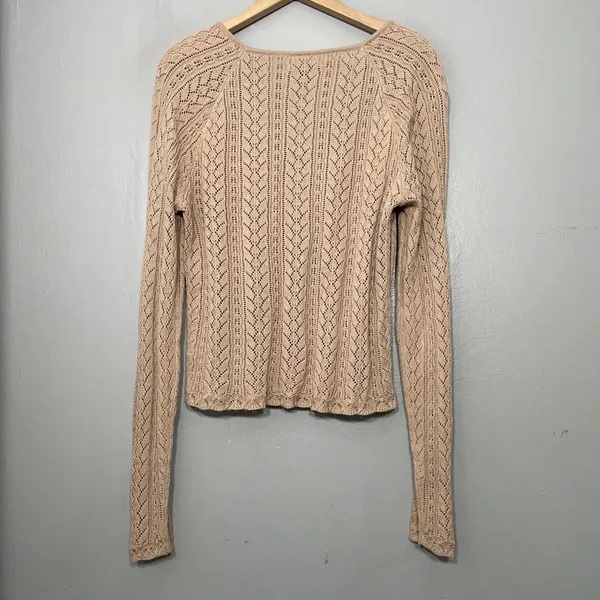 American Eagle Crochet Knit Sweater Size XL Tan Pointelle Boho Romantic Y2K - Image 5