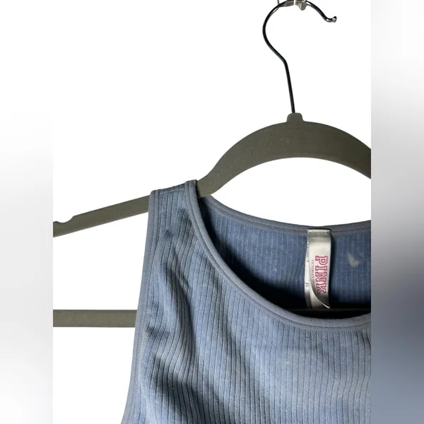 Victoria's Secret PINK Ribbed Crop‎ Top Bralette built in cups Blue Size M - Image 5
