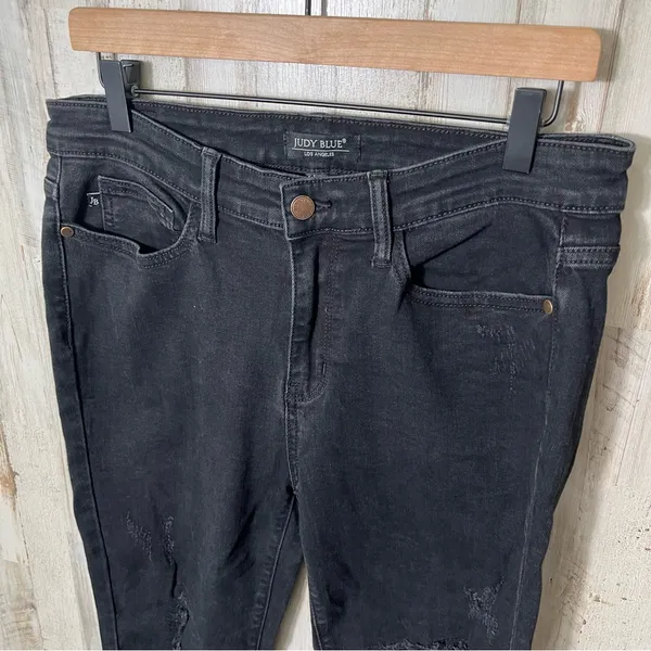 Judy Blue Black Leopard‎ Patch Mid Rise Skinny Fit Jeans Distressed Womens 11/30 - Image 3