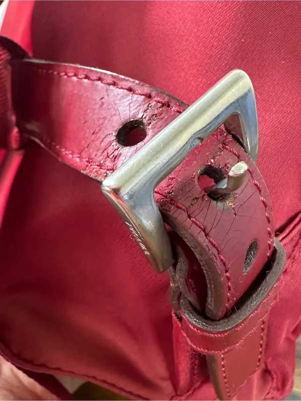 Prada Vela Sport Backpack Bag Medium Cerise Nylon Leather Italy Logo Triangle - Image 8