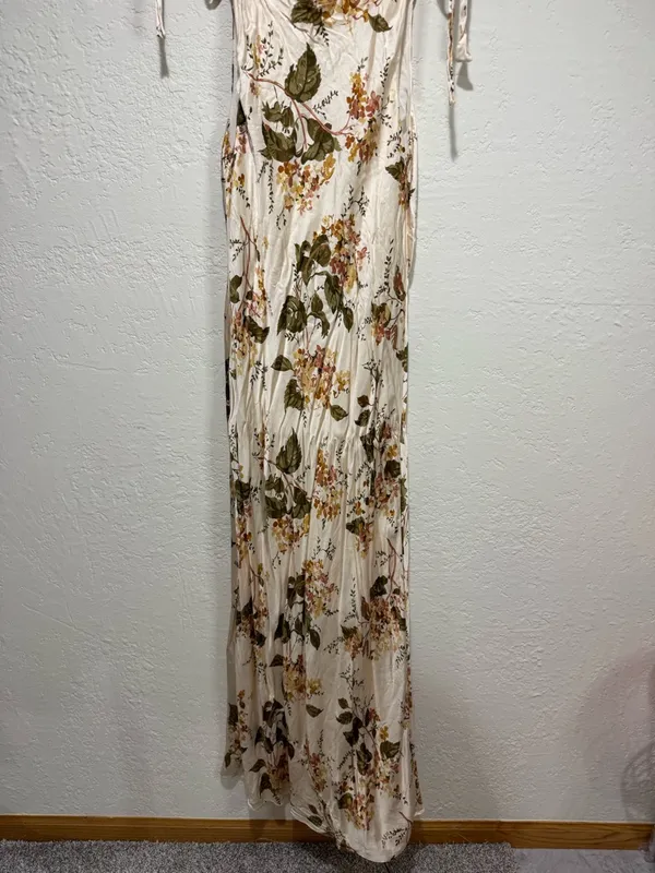 Reformation 100% Silk Floral Tie-Strap Maxi Dress - Size Large - Image 7