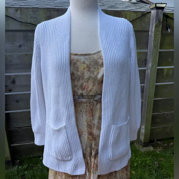 Madewell White Ribbed Knit Chunky Open Cardigan Preppy Academia Sweater Teacher‎ - Image 2