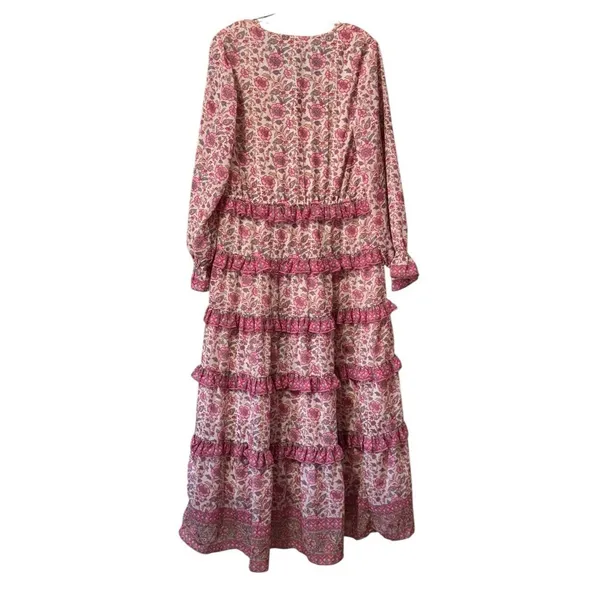Love The Label‎ Women Size Large Dress Tiered Ruffles Lined Tied Pink Peasant - Image 2