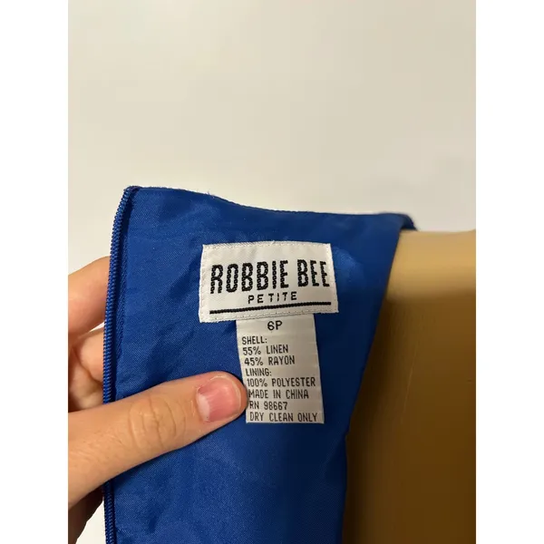 Robbie Bee Petite Royal Blue Linen Blend Peplum Top Dress 6P - Image 5
