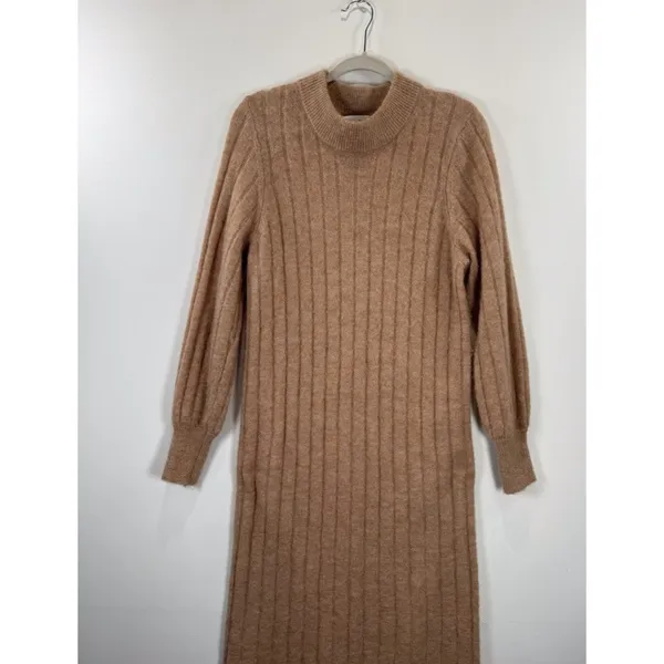 Selected Femme Sweater Dress Brown Glowie Midi Ribbed Knit Long Sleeve Medium - Image 6