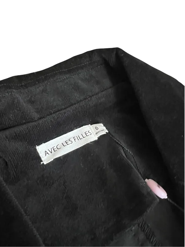 Avec Les Filles Women’s Black Corduroy Button Front Short Sleeve Midi Dress Sz 6 - Image 4