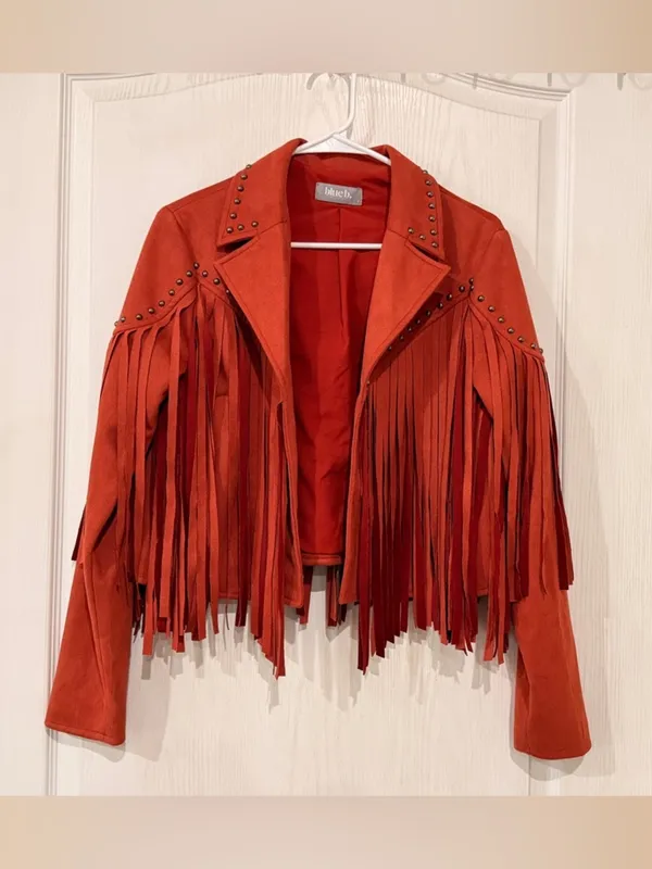 FINAL PRICE Blue B Rustic Orange Suede Fringe Jacket with Stud Details Size M - Image 2