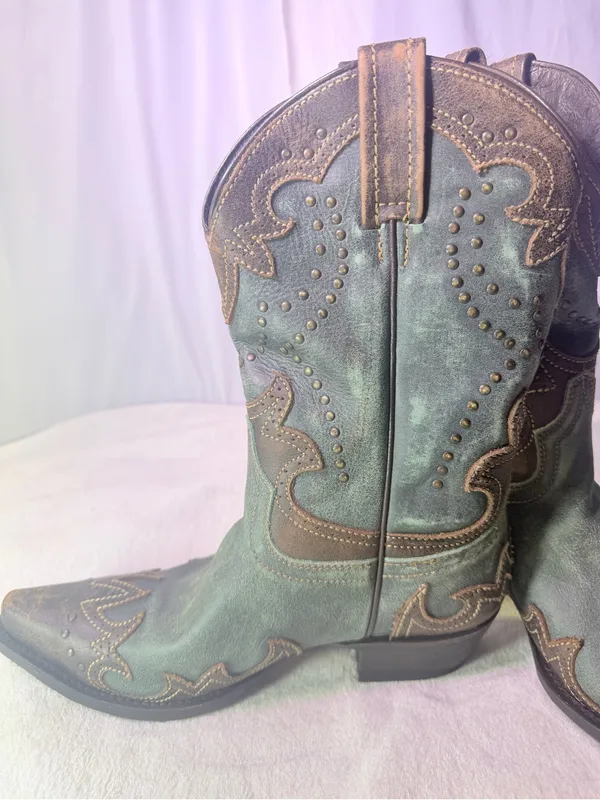 Teal Western Ankle Boots for Women - Image 9