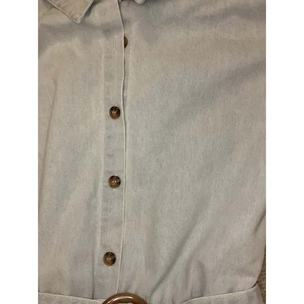 VICI Belted Chambray Cotton Romper Button Front Collared Light Blue Women's, S - Image 5