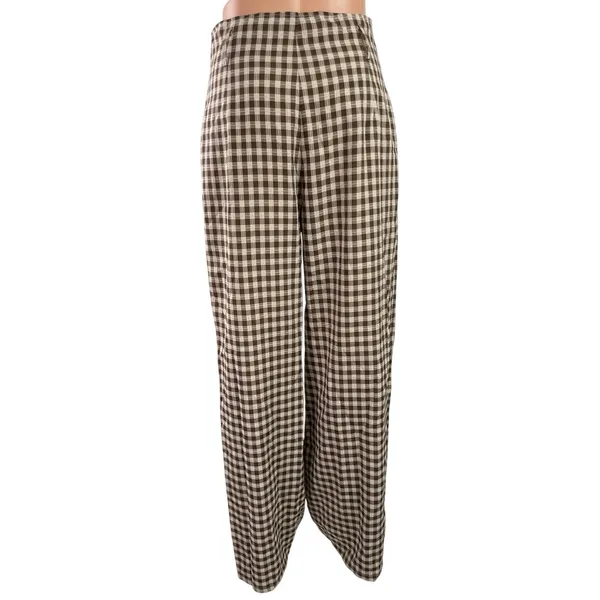 12Th Tribe Women's Brown Gingham Check Wide Leg Baggy Trousers Pants Size S - Image 3