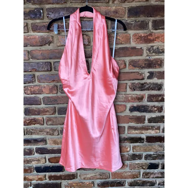 NWT Lulu's Zimri Light Pink Satin Halter Mini Dress Women's Size Small - Image 3