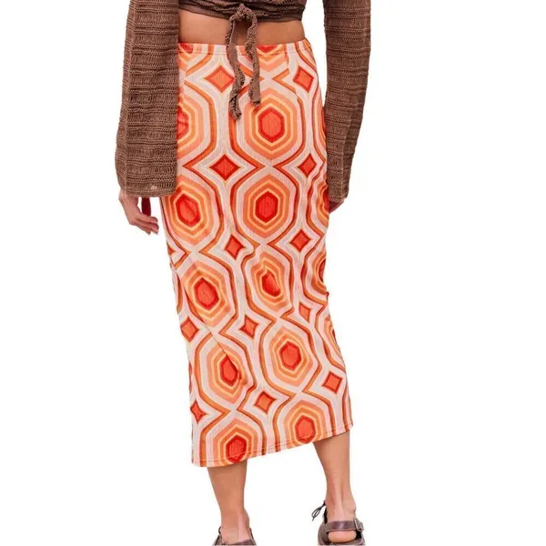 Nordstrom NWT Cider Mid Rise Geometric Twist Split Maxi Skirt Large - Image 2