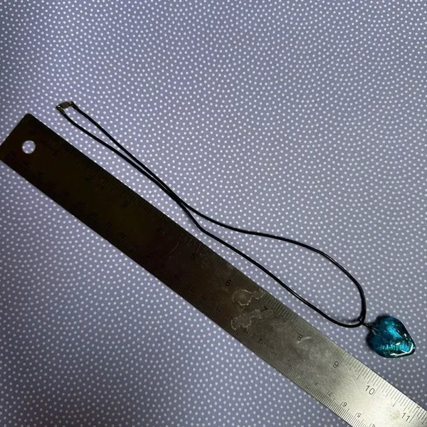 Blue glass heart pendant necklace sterling silver clasp on cord - Image 7
