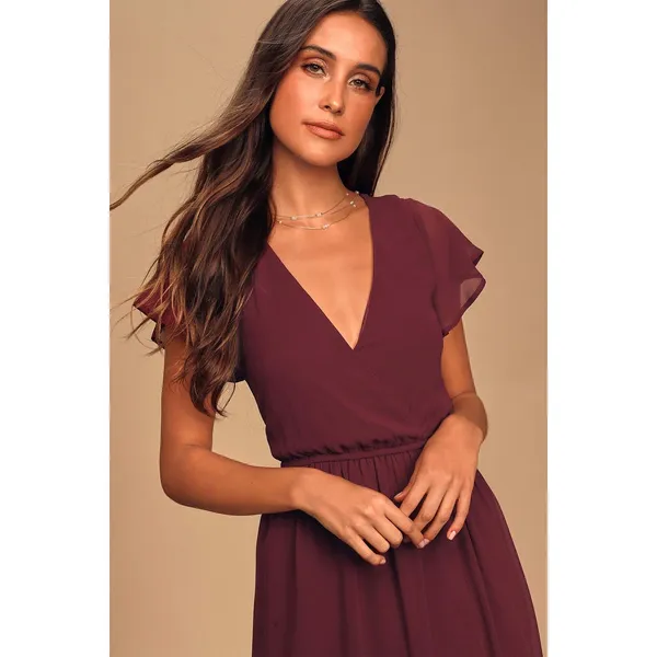 Lulus Lost in the Moment Burgundy Purple Chiffon Maxi Dress Formal 1XL NWT - Image 3