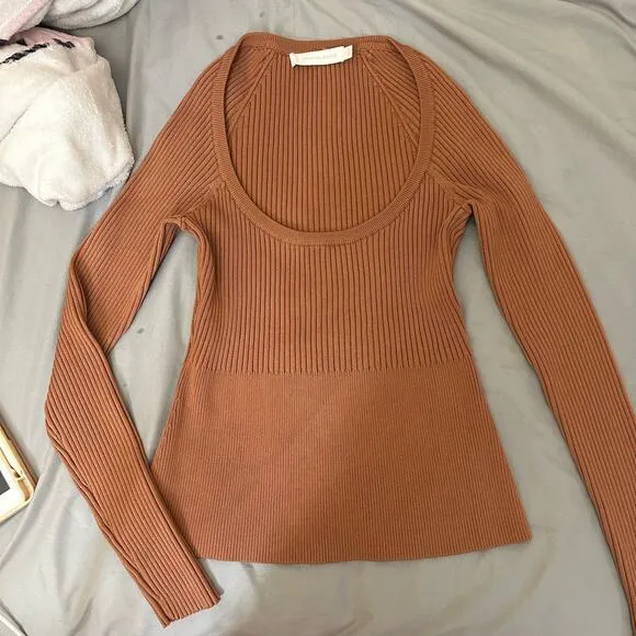 Jonathan Simkhai Jayline Pullover &‎ Bralette Set Ribbed Knit Dawn Size Large Brown - Image 7