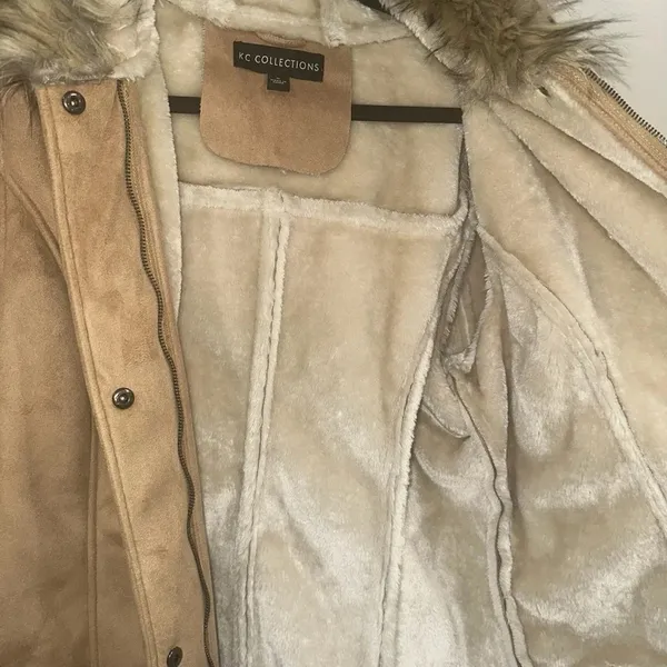 Vintage KC Collections Women’s XL‎ Beige Faux Fur Hooded Jacket Coat - Image 7