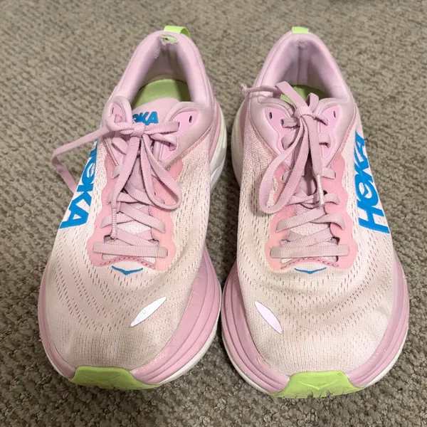 Hoka Bondi 8 Pink and White Athletic Sneakers - Image 2