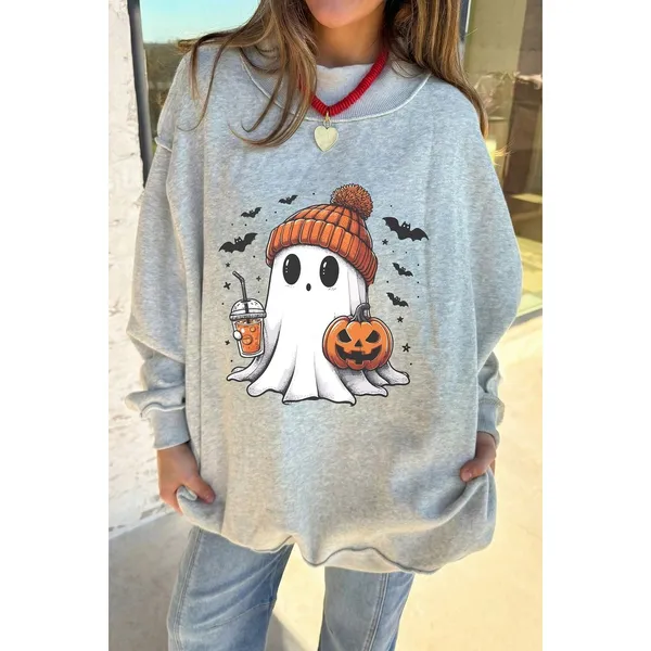 Reversible Halloween Graphic Mock Neck Tunic Sweatshirt - XL - Image 2