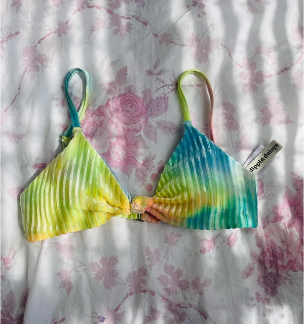 Dippin Daisys Rainbow Pastel Tie Dye Ribbed Velour 2 Piece Bikini Set Size XS - Image 2