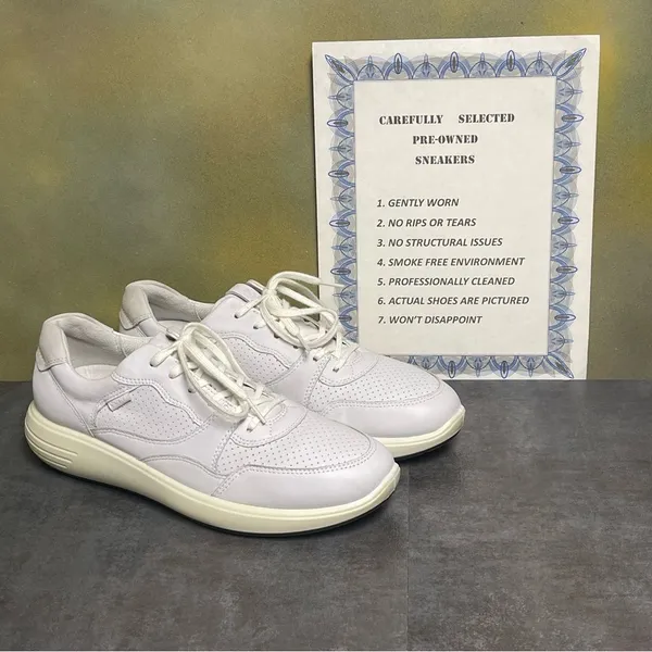 Ecco Perforated White Leather Women's Sneakers Size 10M - Image 2