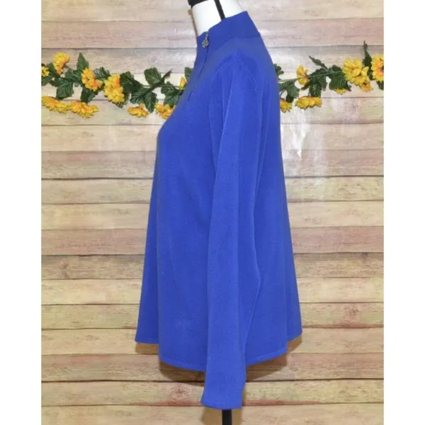 Designers Original Luxe 360 Ladies Blue Mock Neck Sweater Size XL Shoulder Zip - Image 5