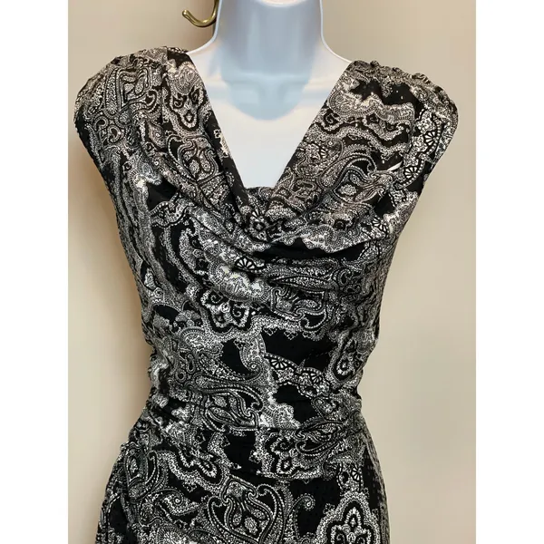 JBS Paisley Sequin Bodycon Dress Size M Black White Scoop Neck NWT Made in USA - Image 9