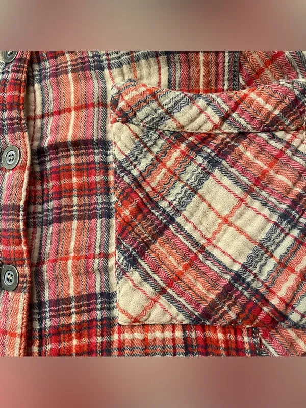 Free People Red Plaid Button-Up Shirt Cotton Gauze crinkle - Image 8