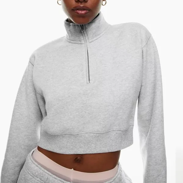 Tna Sweatshirt‎ Women S Grey Cozy Fleece Perfect Quarter Zip Cropped Pullover - Image 2