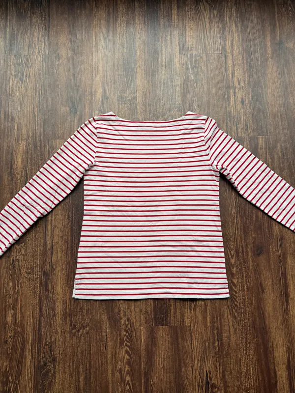 J Crew Women’s Red and White Striped Boatneck Nautical Long Sleeve Cotton Tee- S - Image 4