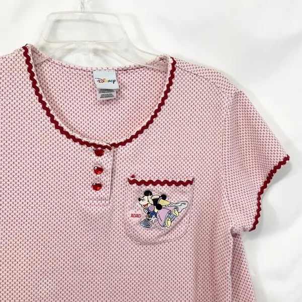 Disney Medium Nightgown Sleep Mickey Minnie Mouse Pink Heart Embroidered 761 - Image 2