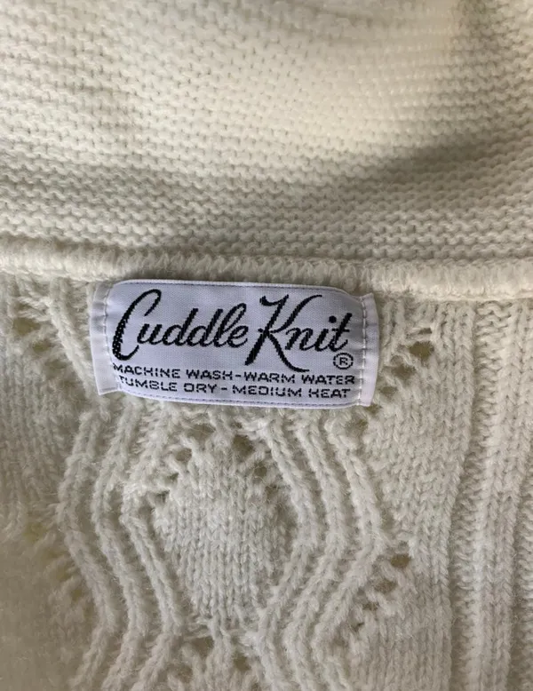 Vintage Women’s Cuddle Knit Ivory White Poncho One Size Fringe Edge Collared - Image 8
