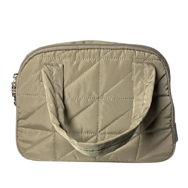 BAGSMART Large Makeup Bag Travel Toiletry Organizer Wide Open Quilted Tan - Image 9