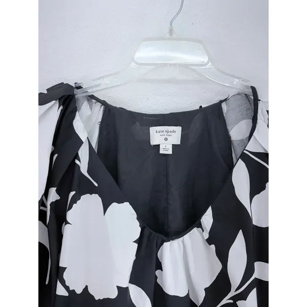 Kate Spade Target Black White Floral Balloon Sleeve Cotton Mini Dress L - Image 3