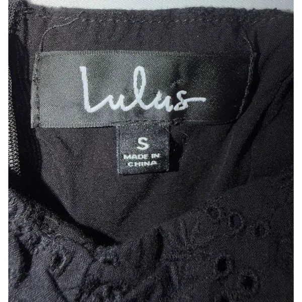 Lulus Dress Womens Small Black Eyelet Puff Sleeve‎ Mini Cottagecore Boho - Image 2