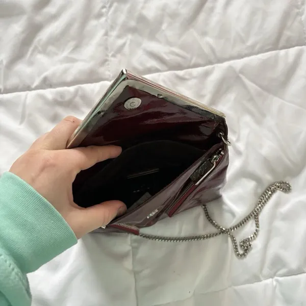 KOOBA Envelope Style Patent Leather Clutch Crossbody Shoulder‎ Chain Dark Red - Image 7
