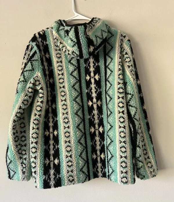 90s Streetwear Crazy Train Fiesta Deep Pile Fleece Hoodie Women’s Size Medium - Image 2